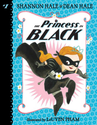 The Princess in Black book cover showing girl in black pants, cape and mask  running