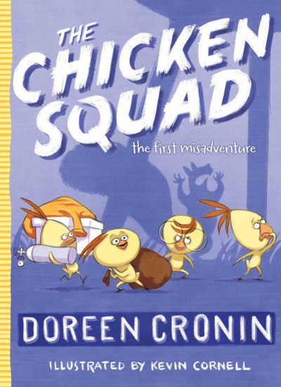 The Chicken Squad early chapter book series book cover showing four cartoon chicks on purple background