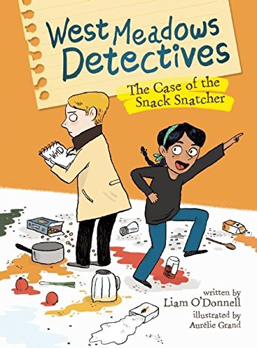 West Meadows Detectives book cover showing boy and girl surrounded by spilled objects on floor