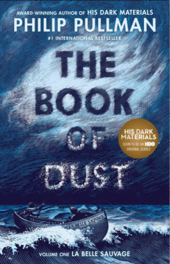 The Book of Dust book cover with blue sky, ocean and boat