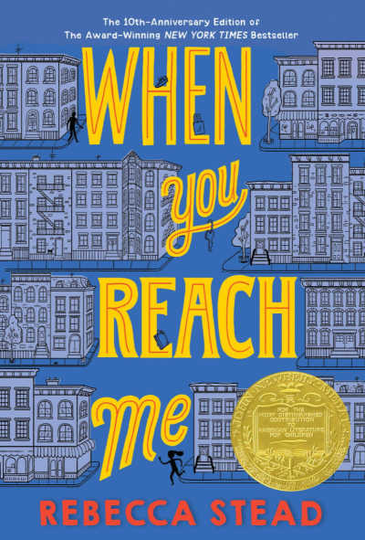 When You Reach Me book cover with background of city buildings