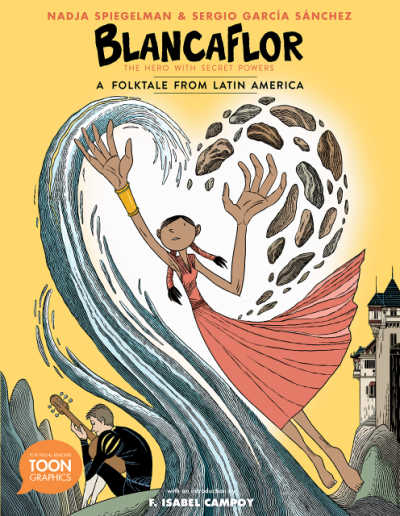 Blancaflor graphic novel book cover with girl controlling waves and flying stones