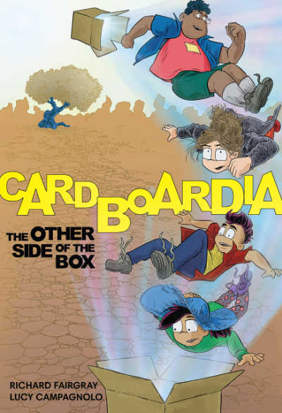 Cardboardia book cover showing children falling into a cardboard box