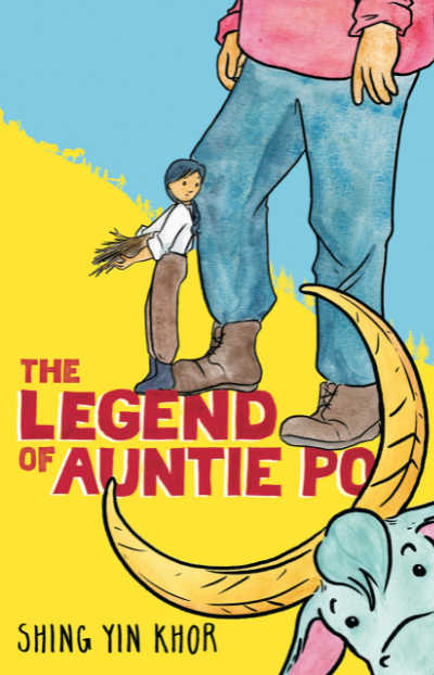 The Legend of Auntie Po book cover showing girl resting against a giant's legs