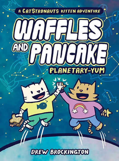 Waffles and Pancake book cover showing two kittens high fiving each other