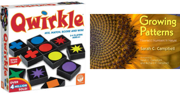 Qwirkle game and Growing Patterns book cover