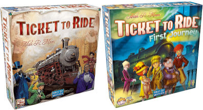 Side by side boxes of two different Ticket to Ride games