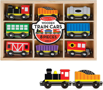 Wooden toy train set in box