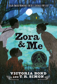 Zora and Me book cover showing illustration of three Black children looking across water to house at night