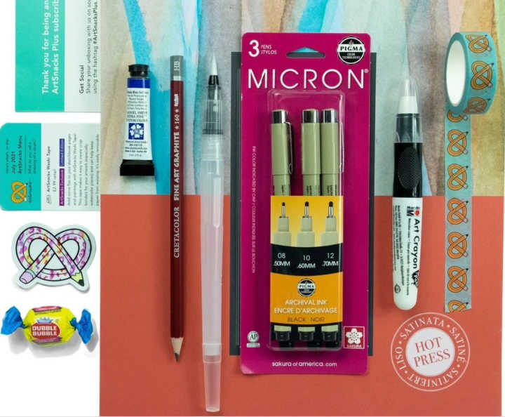 Art supplies on colorful background