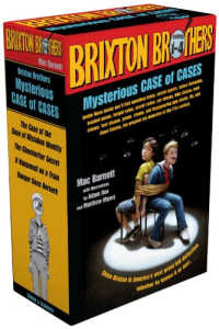 Brixton Brothers box set with cover showing two boys tied back to back on a chair in a spotlight