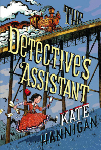 The Detective's Assistant book cover showing girl sleuth in red dress running on top of wall