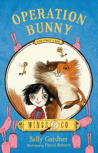 Operation Bunny book cover with illustration of girl and squirrel inside circle on blue background
