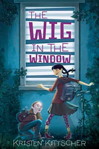 Wig in the Window middle grade mystery book cover showing two girls outside a window at night.