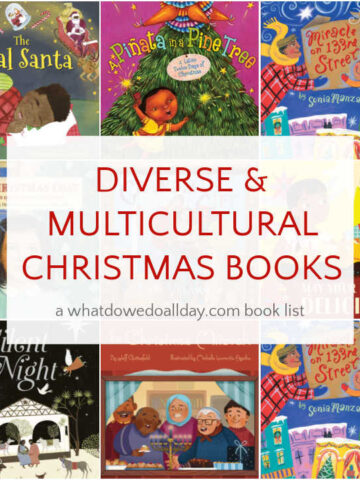 Collage of diverse and multicultural Christmas books for children