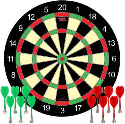 dart board with green and red magnetic darts
