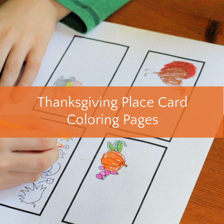 Childs hands coloring Thanksgiving place cards printable