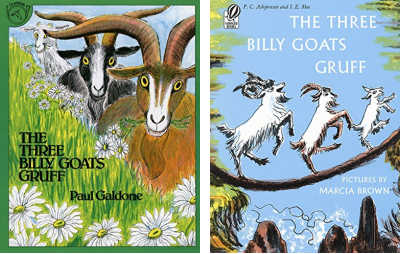 Two book covers for the Billy Goats Gruff folktale