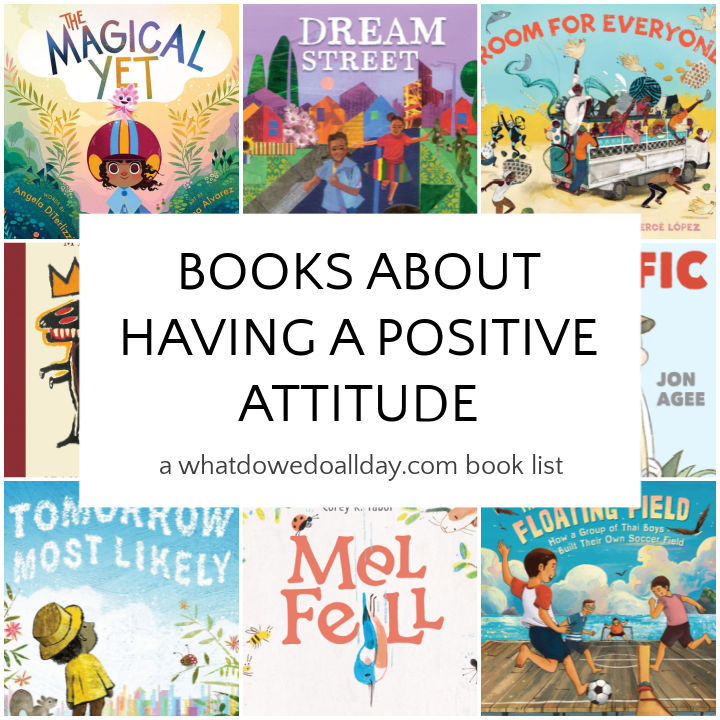 Collage of book covers for children's books about having a positive attitude