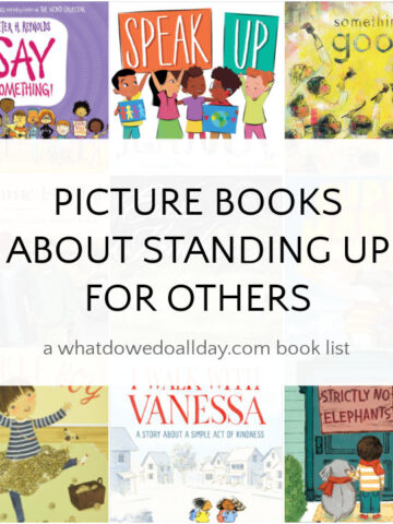 Collage of children's books about standing up for others