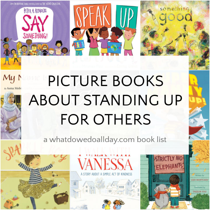 Collage of children's books about standing up for others