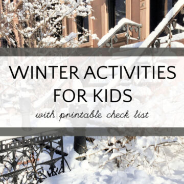 Snowy front yard with text overlay winter activities for kids