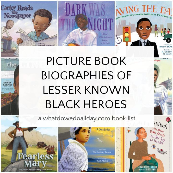Collage of picture book biographies of lesser known black heroes
