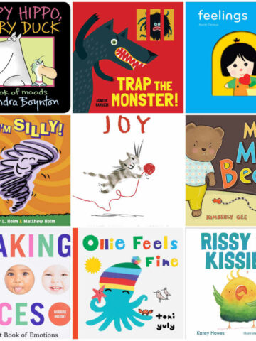 Collage of book covers books about feelings for toddlers