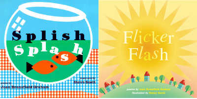 Two poetry book covers for Splish Splash and Flicker Flash