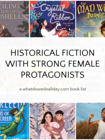 Collage of historical fiction books with strong female protagonists