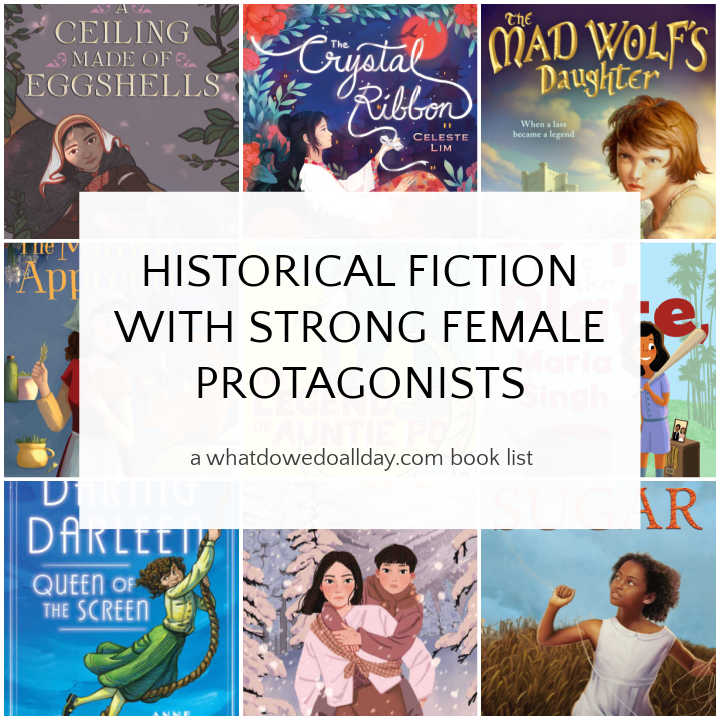 Collage of historical fiction books with strong female protagonists