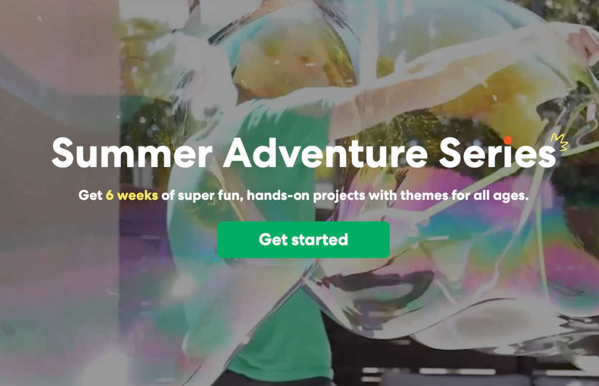 Child making giant bubbles with text overlay "summer adventure series"