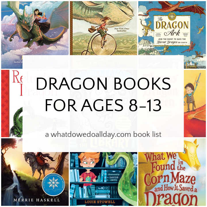 Collage of dragon book series and novels for tweens