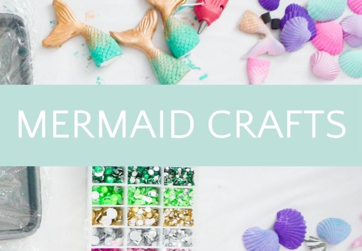 Mermaid craft items displayed on table