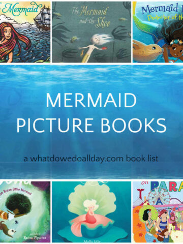Collage of book covers for mermaid books for kids