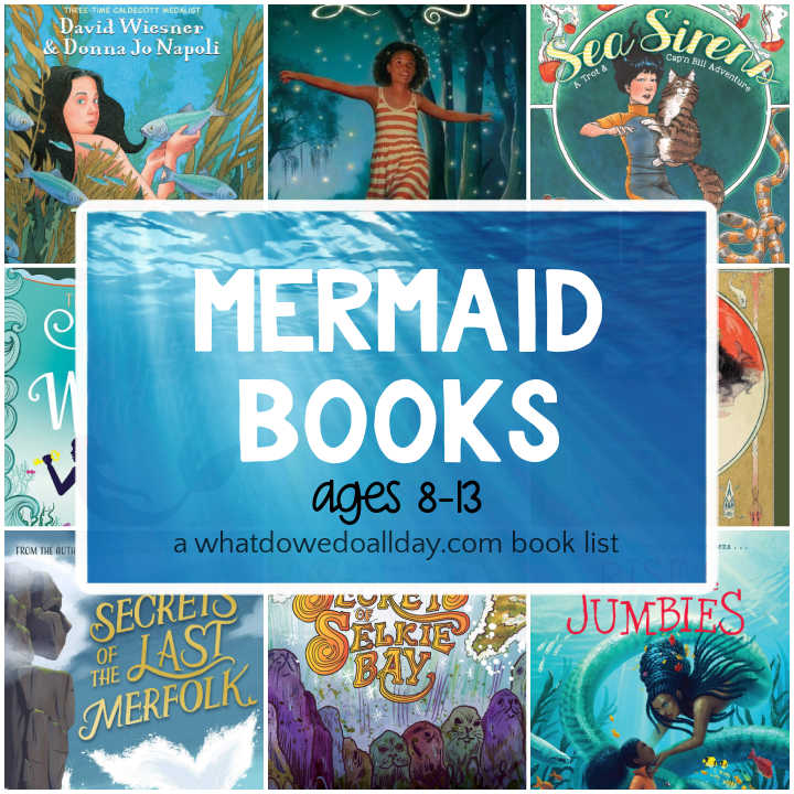 Mermaid books for ages 8 and up, collage of book covers