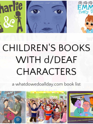 Collage of children's books with deaf characters