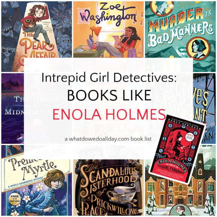Collage of books like Enola Holmes mysteries