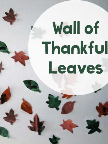 Thankful wall of painted newspaper leaves