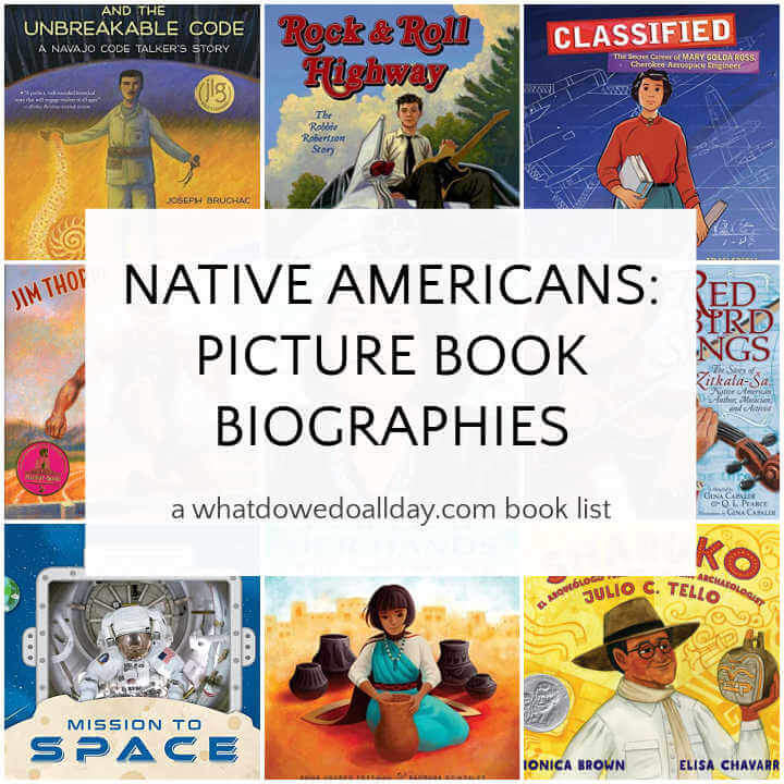 Collage of Native American picture book biographies for children