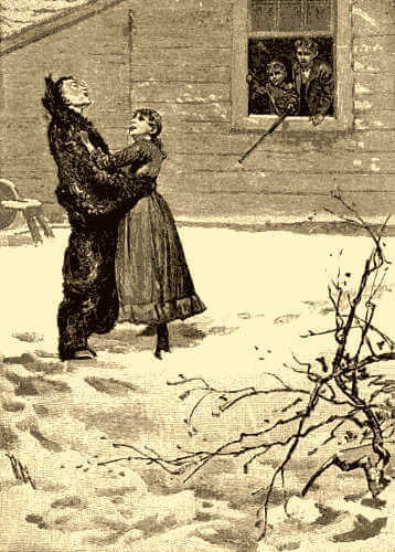 Illustration from An Old Fashioned Thanksgiving two people in the snow