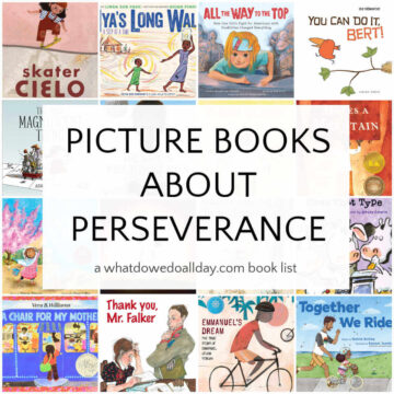Collage of children's books about perseverance.