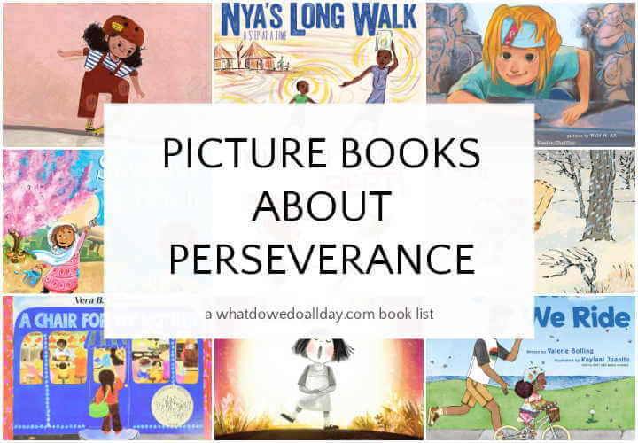 Children's books about perseverance collage of book covers