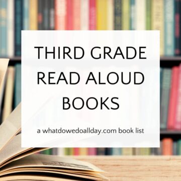 Bookshelf with text overlay, "third grade read aloud books"