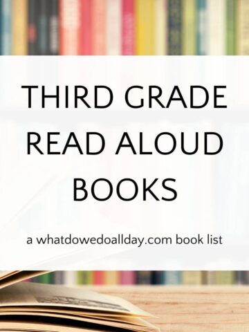 Bookshelf with text overlay, "third grade read aloud books"