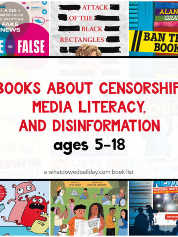 Collage of books about censorship