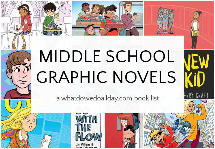 Middle school graphic novels collage of books