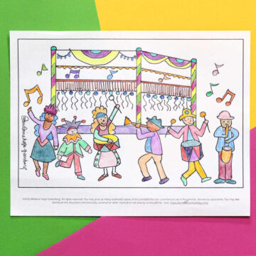 Colored-in carnival coloring page