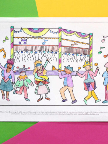 Colored-in carnival coloring page