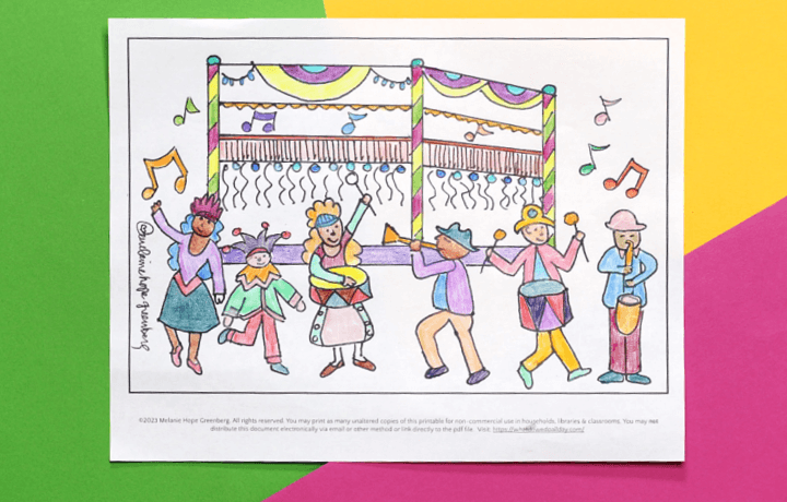 Colored-in carnival coloring page